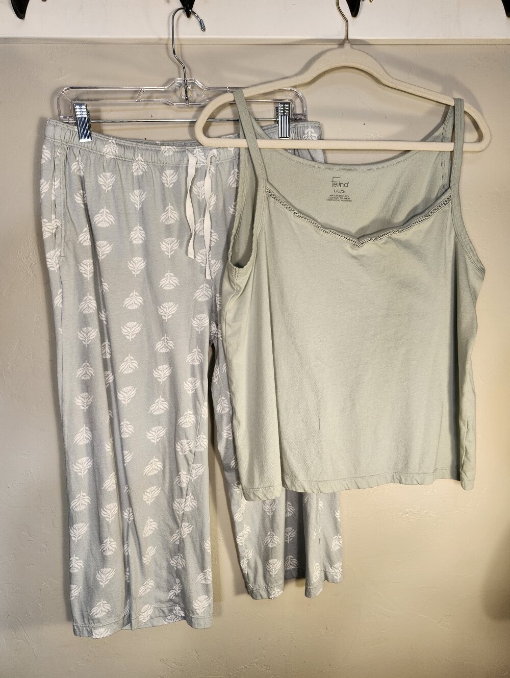 Felina Sage Green Cotton Tank & Printed Pajama Pants Set